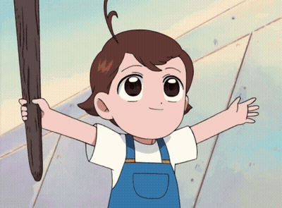 Young Boy Holding Stick Arms Outstretched GIF