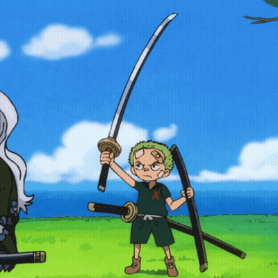 Young Boy Holding Two Swords GIF