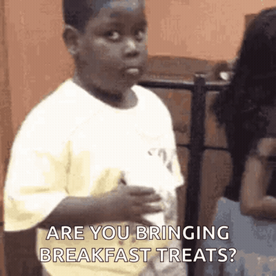 Young Boy In Yellow Shirt Asking About Breakfast Treats GIF