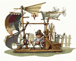 Young Boy Pirate And Parrot On A Raft GIF