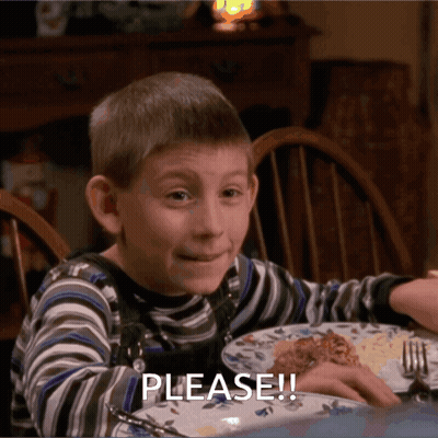 Young Boy Sitting At Table With Plate Of Food Saying Please GIF