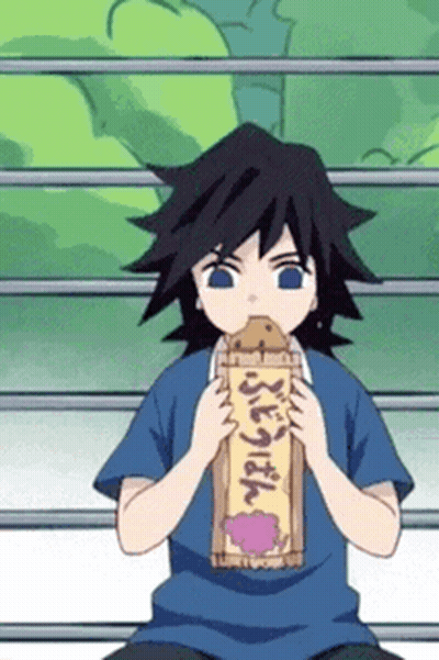 Young Boy Sitting On Bench Eating Sandwich From Bag GIF
