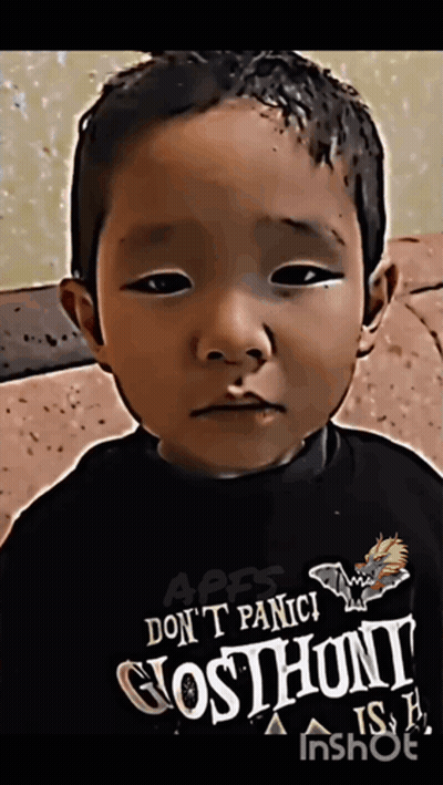 Young Boy Wearing Don't Panic Ghosthunt Shirt GIF