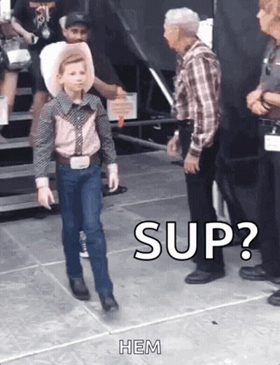 Young Cowboy Boy Walking Toward Man GIF