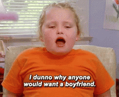 Young Girl In Orange Shirt Says I Dunno Why Anyone Would Want A Boyfriend GIF