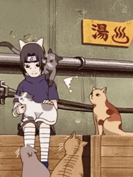 Young Itachi Uchiha With Cats GIF