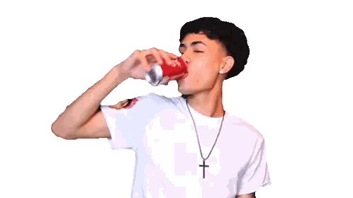 Young Man Drinking From Red Can Sticker