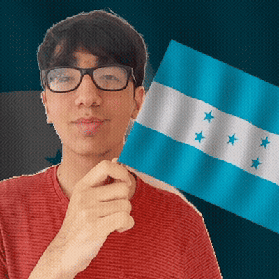 Young Man Holding Blue And White Flag GIF