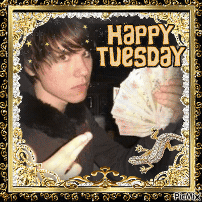 Young Man Holding Fan Of Money Happy Tuesday GIF