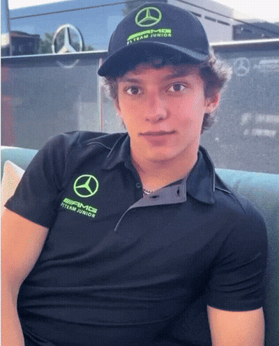 Young Man In Black AMG Team Junior Shirt GIF
