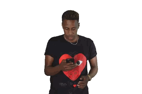 Young Man In Black Shirt With Red Heart Sticker