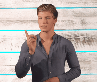 Young Man In Blue Shirt Pointing Up GIF