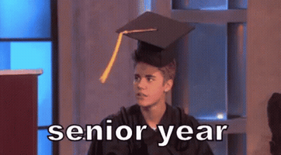 Young Man In Cap And Gown Saying Senior Year GIF