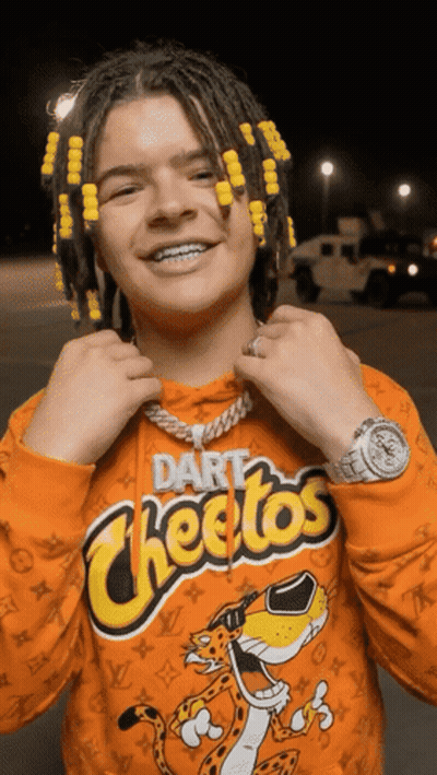 Young Man In Cheetos Sweatshirt With Dreadlocks GIF