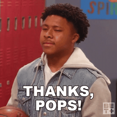 Young Man In Denim Jacket Holding Basketball Says Thanks Pops GIF