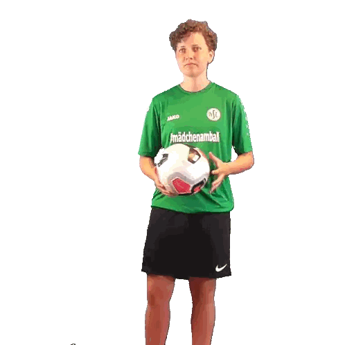 Young Man In Green Shirt Holding Soccer Ball Sticker