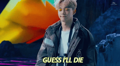 Young Man In Jacket Says Guess I'll Die In Yellow Letters GIF