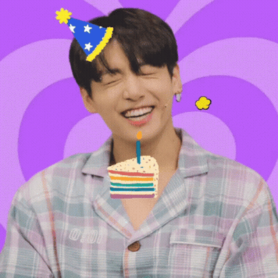Young Man In Party Hat Holding Cake In Mouth Saying Happy Birthday GIF