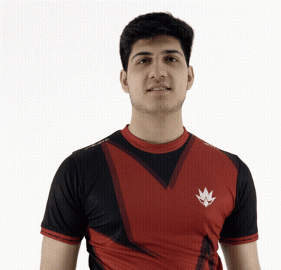 Young Man In Red And Black Shirt With White Leaf GIF