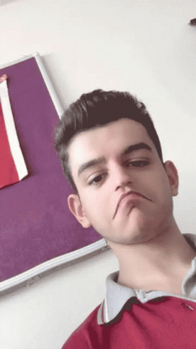 Young Man In Red Shirt Funny Face Purple Board GIF