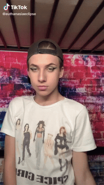 Young Man In Spice Girls T-Shirt GIF