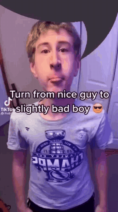Young Man In Turn From Nice Guy To Slightly Bad Boy Shirt GIF