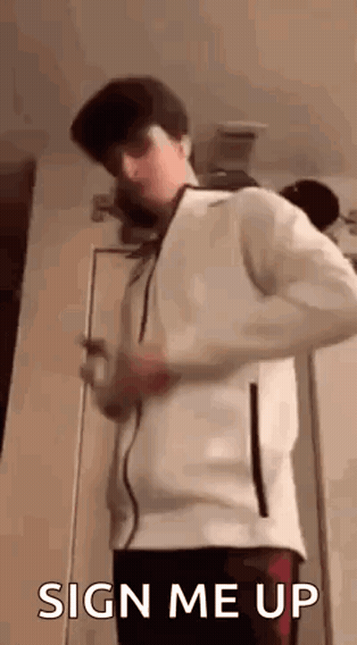 Young Man In White Jacket Saying Sign Me Up GIF