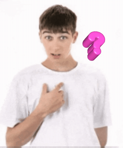 Young Man In White Shirt With Pink Question Mark GIF