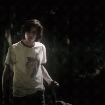 Young Man In White T-Shirt With Wolf GIF