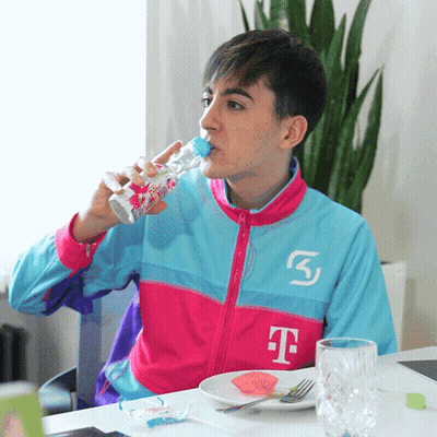 Young Man Pink Blue Jacket Letter T Drinking Bottle GIF