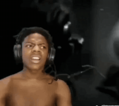 Young Man Shirtless With Headphones And Microphone Making Funny Face GIF