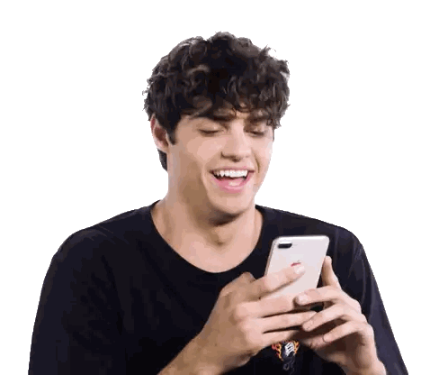 Young Man Smiling At Cell Phone Sticker