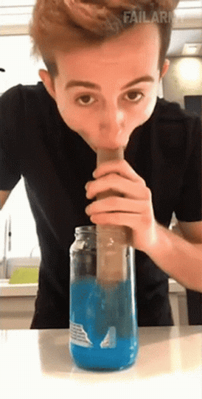 Young Man Smoking Pipe In Blue Liquid With Failart GIF