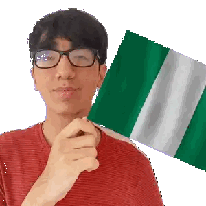 Young Man Wearing Glasses Holding Flag Sticker