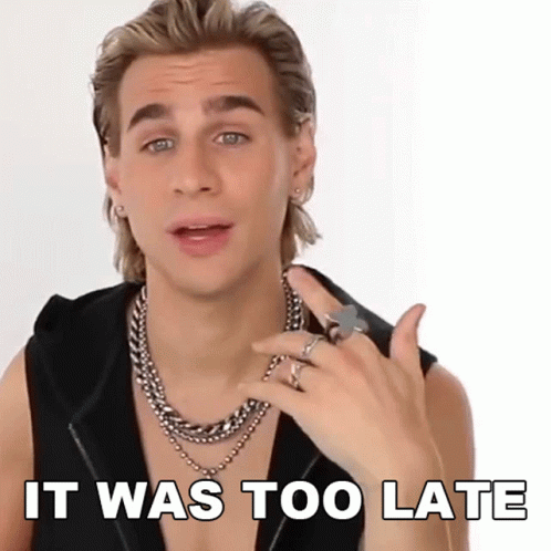 Young Man Wearing Necklace And Ring Says It Was Too Late GIF