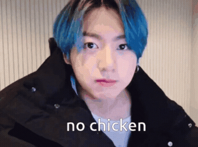 Young Man With Blue Hair Says No Chicken GIF