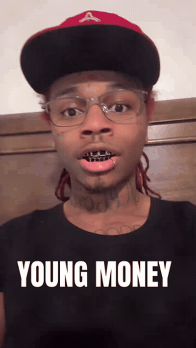 Young Man With Braces And Hat In Young Money Shirt GIF