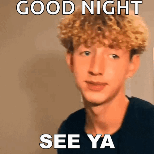Young Man With Curly Hair Says Good Night GIF