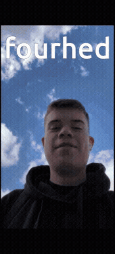 Young Man With Fourhed Above Blue Sky GIF