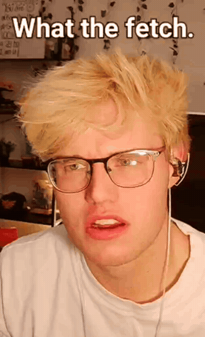 Young Man With Glasses And Ear Buds Making Funny Face Saying What The Fetch GIF