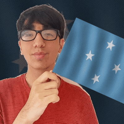 Young Man With Glasses Holding Blue Flag With White Stars GIF