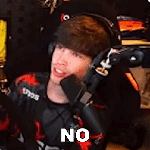 Young Man With Headphones At Microphone Says No GIF