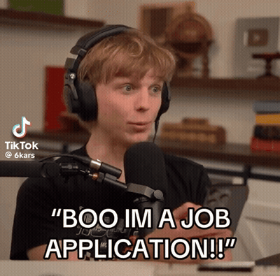 Young Man With Headphones Says Boo Im A Job Application GIF