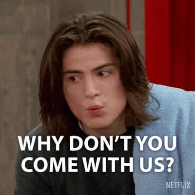 Young Man With Long Hair Asking Why Don't You Come With Us GIF