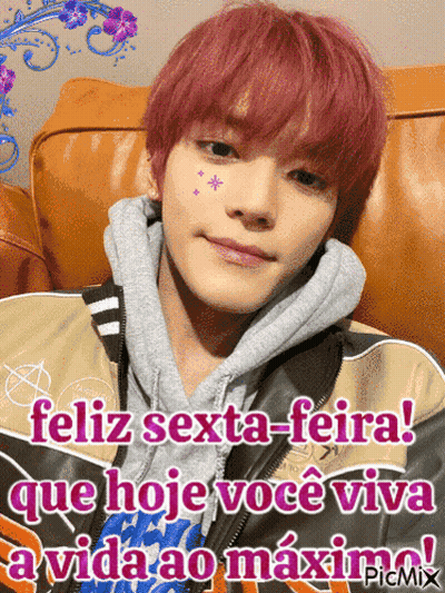 Young Man With Pink Hair Says Feliz Sexta-Feira GIF
