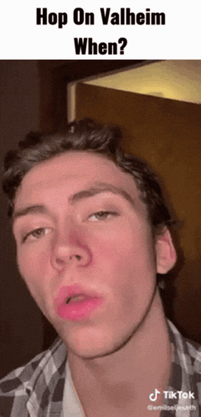 Young Man With Pink Lipstick Making Funny Face Hop On Valheim When GIF
