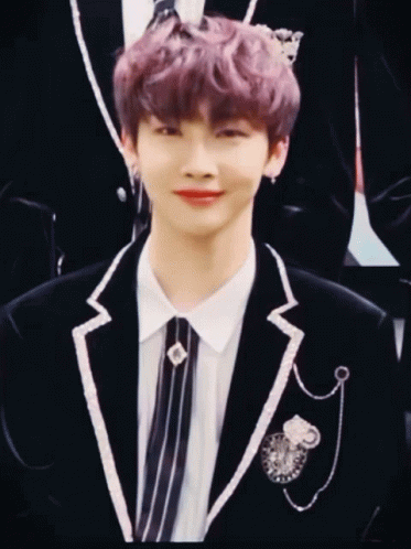 Young Man With Purple Hair In Black Jacket And Tie GIF