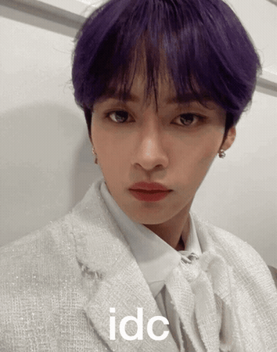 Young Man With Purple Hair In White Suit And Tie GIF