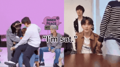 Young Men At Table Saying I'm Sat GIF