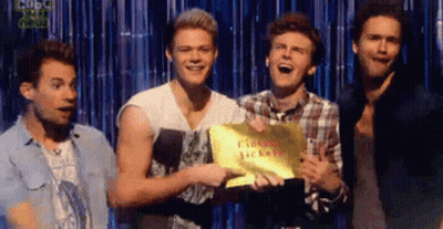 Young Men Holding Sign Saying Tickets GIF